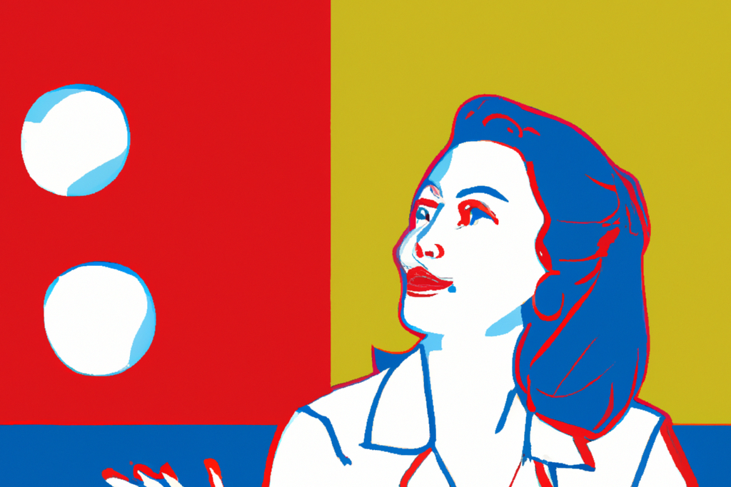 DALLE 2024 03 11 15 01 29 juggling woman in working place popart style red and blue
